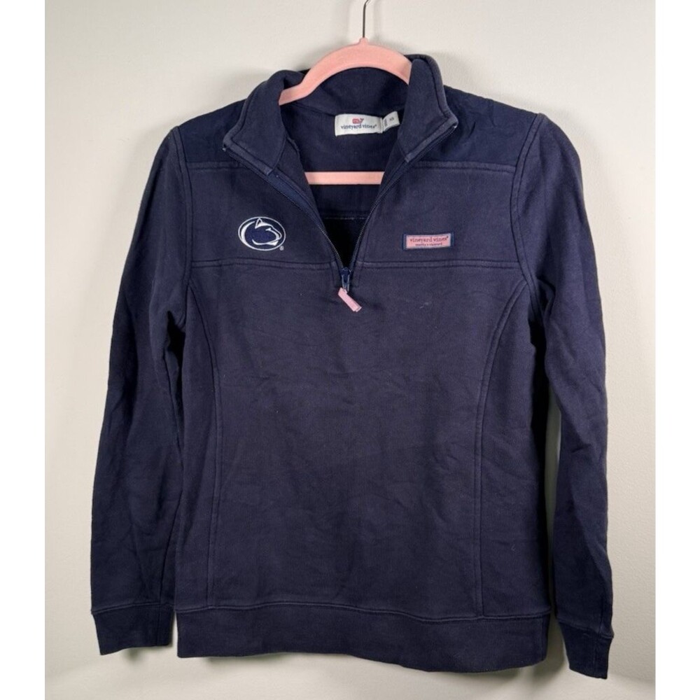 Vineyard Vines Navy 1/4 Zip Fleece Cotton Sweatshirt - Womens XS